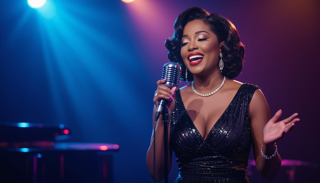 Vibrant Jazz Singer on Stage in Digital Art