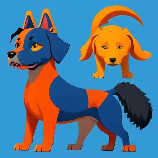 Dogs in Folk Art Style with Bold Outlines