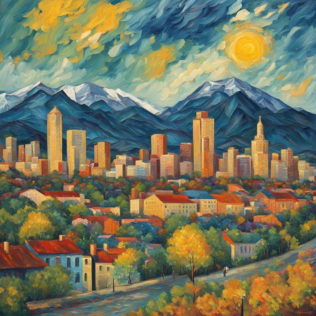 Denver Cityscape in Vibrant Neo-Expressionist Style