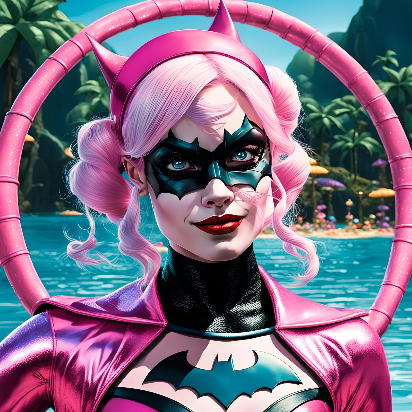 Harley Quinn Reads Batman at Waterpark