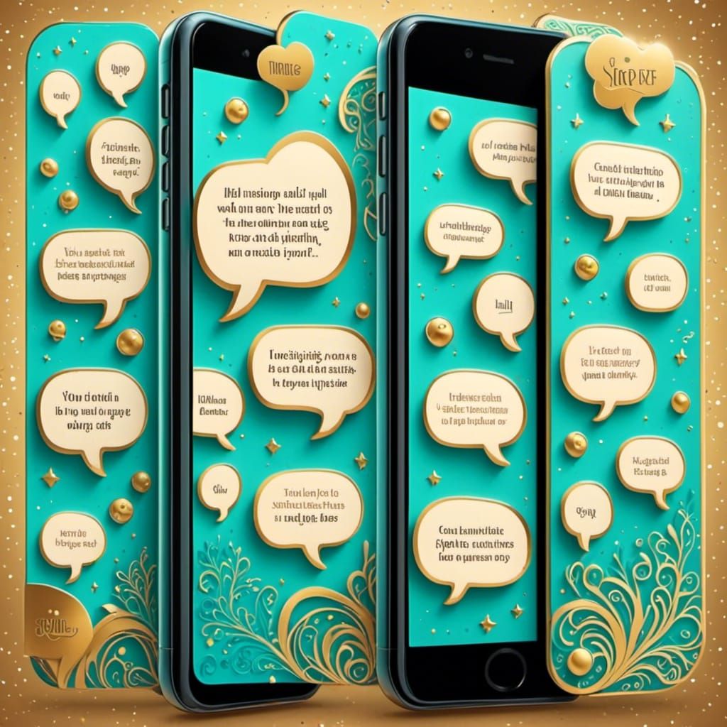 Turquoise and Gold Chat App on Smartphone