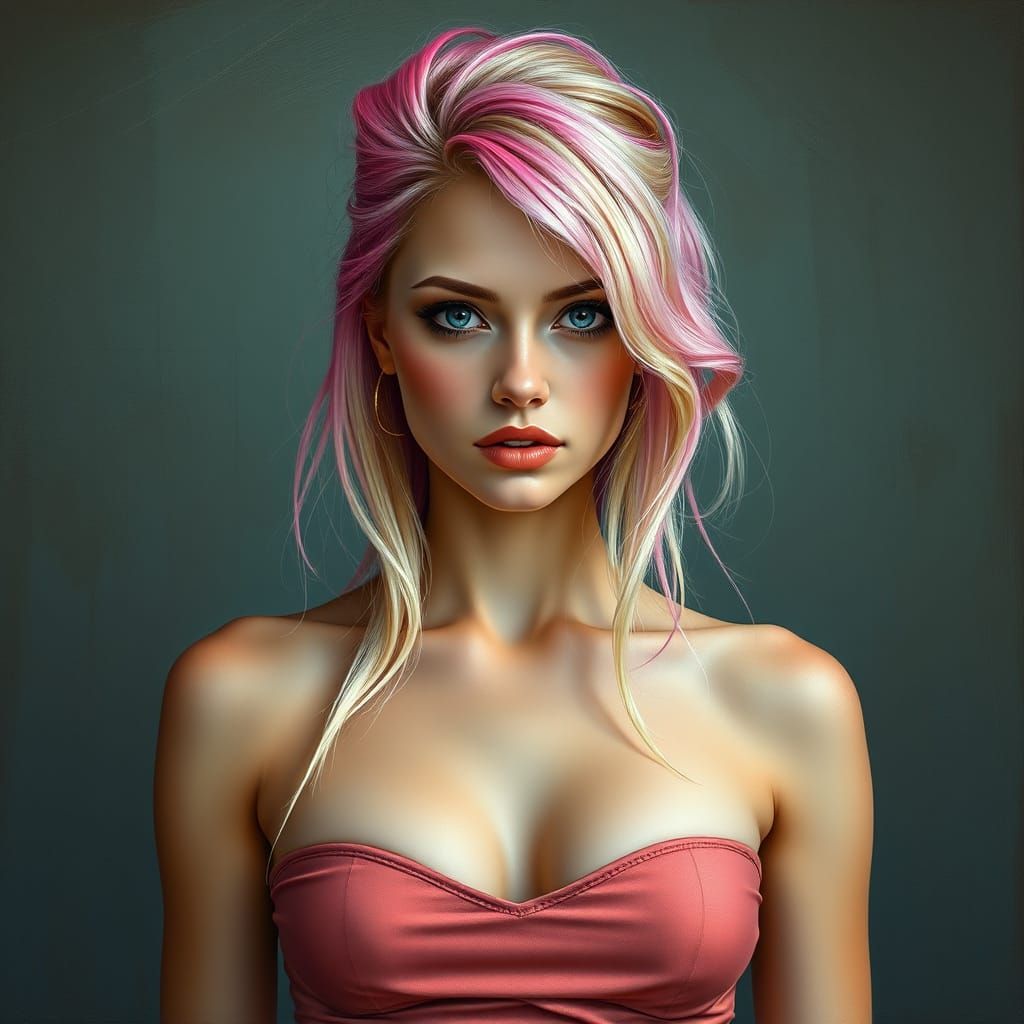 Neon Pin-Up Girl in Alphonse Mucha Style