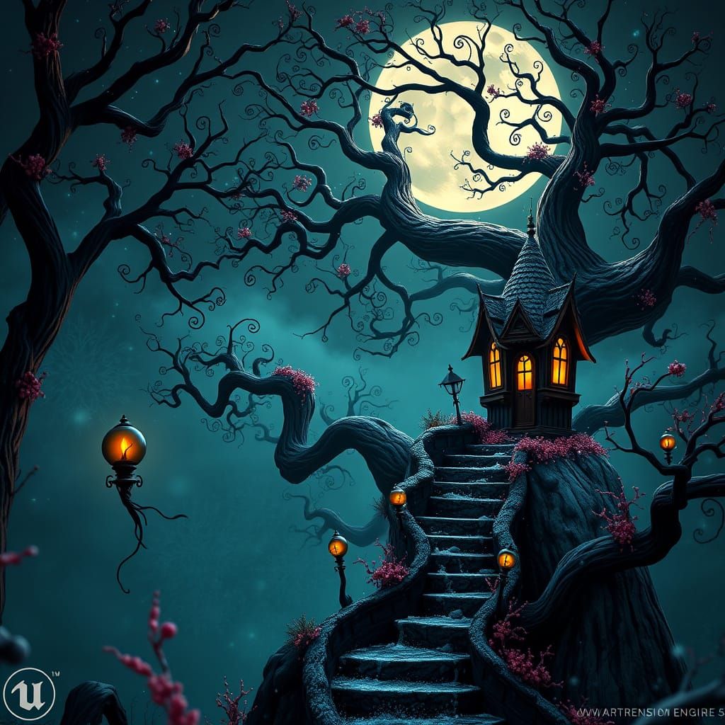 Surreal Snow White Wonderland in Deep Fantasy Colors