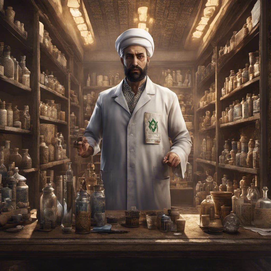 Iraqi Pharmacist: Detailed Matte Painting in Deep Color