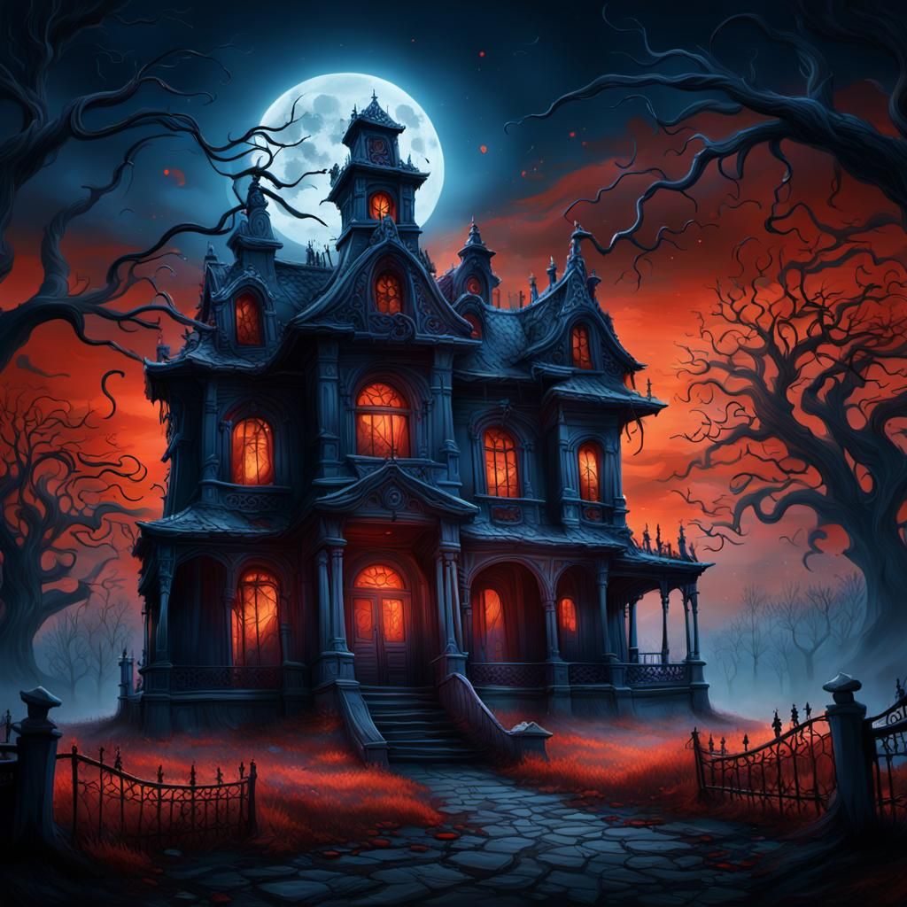 Blood Moon Gothic Horror House in Unreal Engine Style