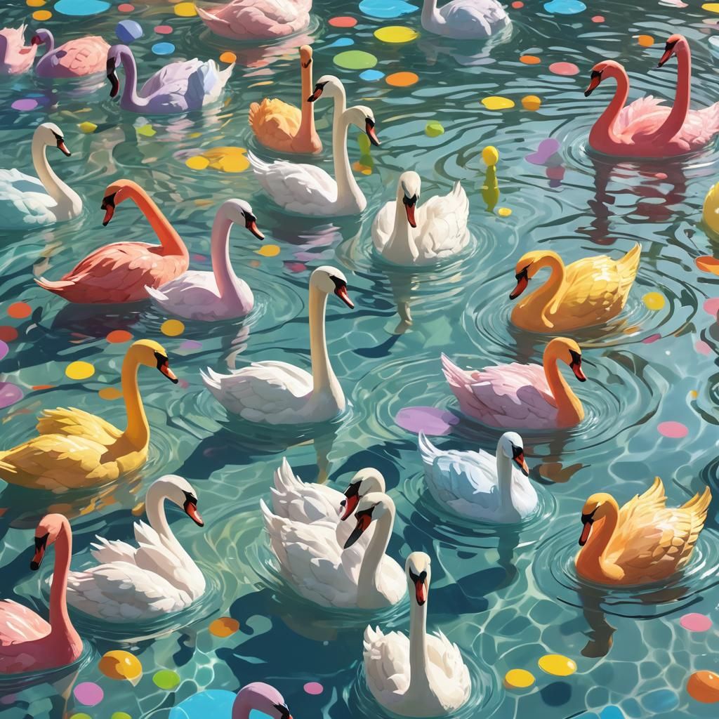 Cartoon Swans in a Pool Illustration