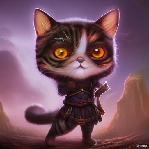 Chibi Cat Fantasy Concept Art in 8K