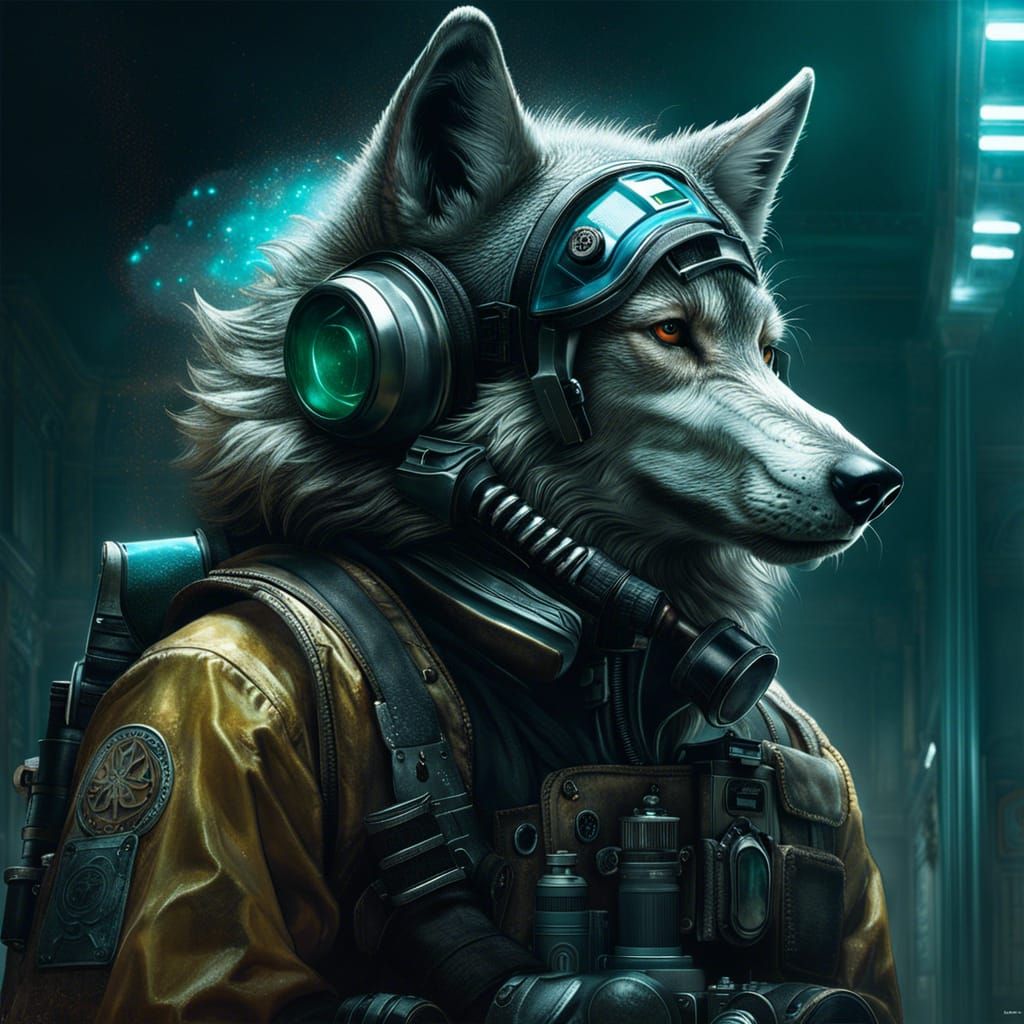 Anthropomorphic Wolf in Gas Mask, Cel-Shaded Art