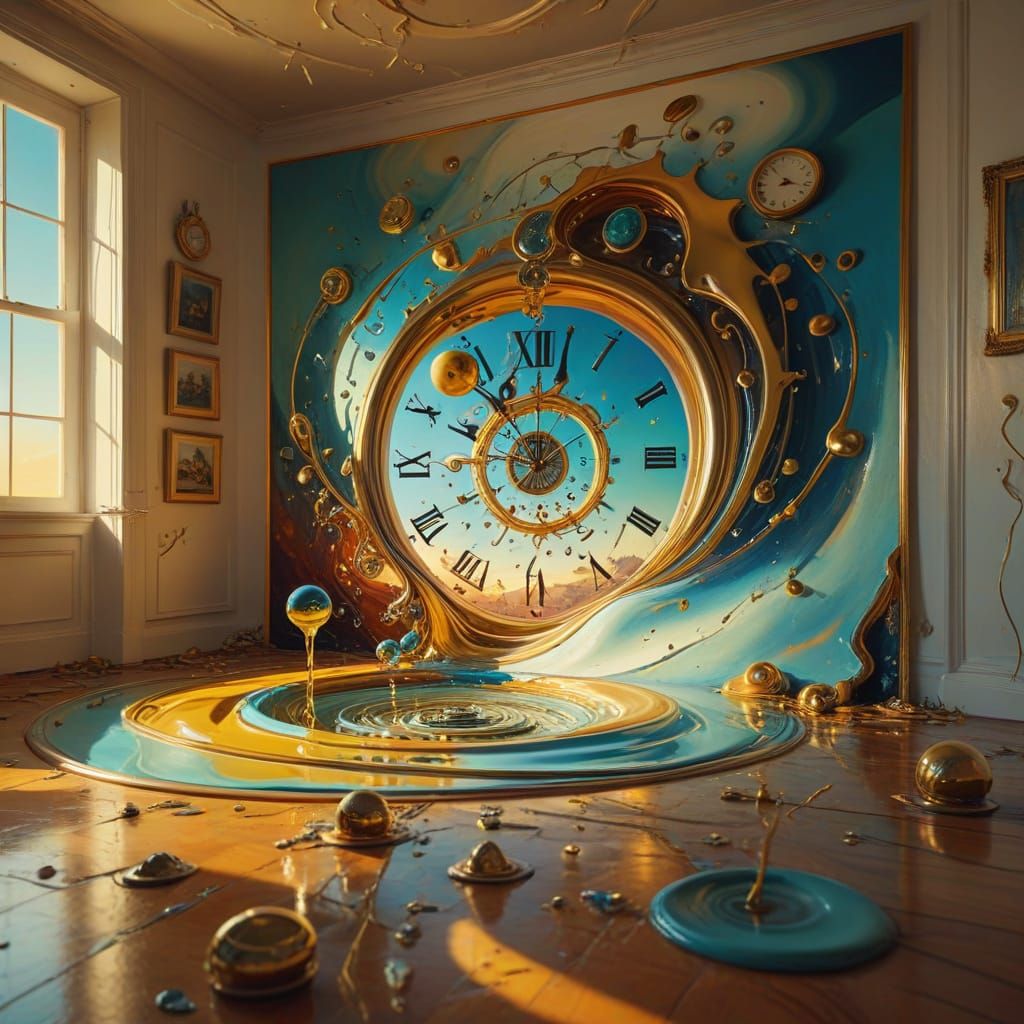 Surrealist Room with Melting Objects in Dali Style