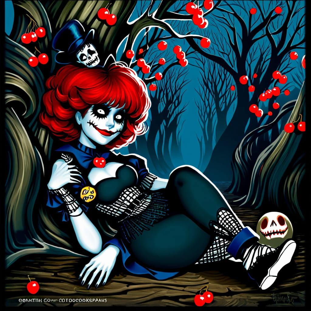 Ethereal Gothic Jesteress Amidst Cherry Grove