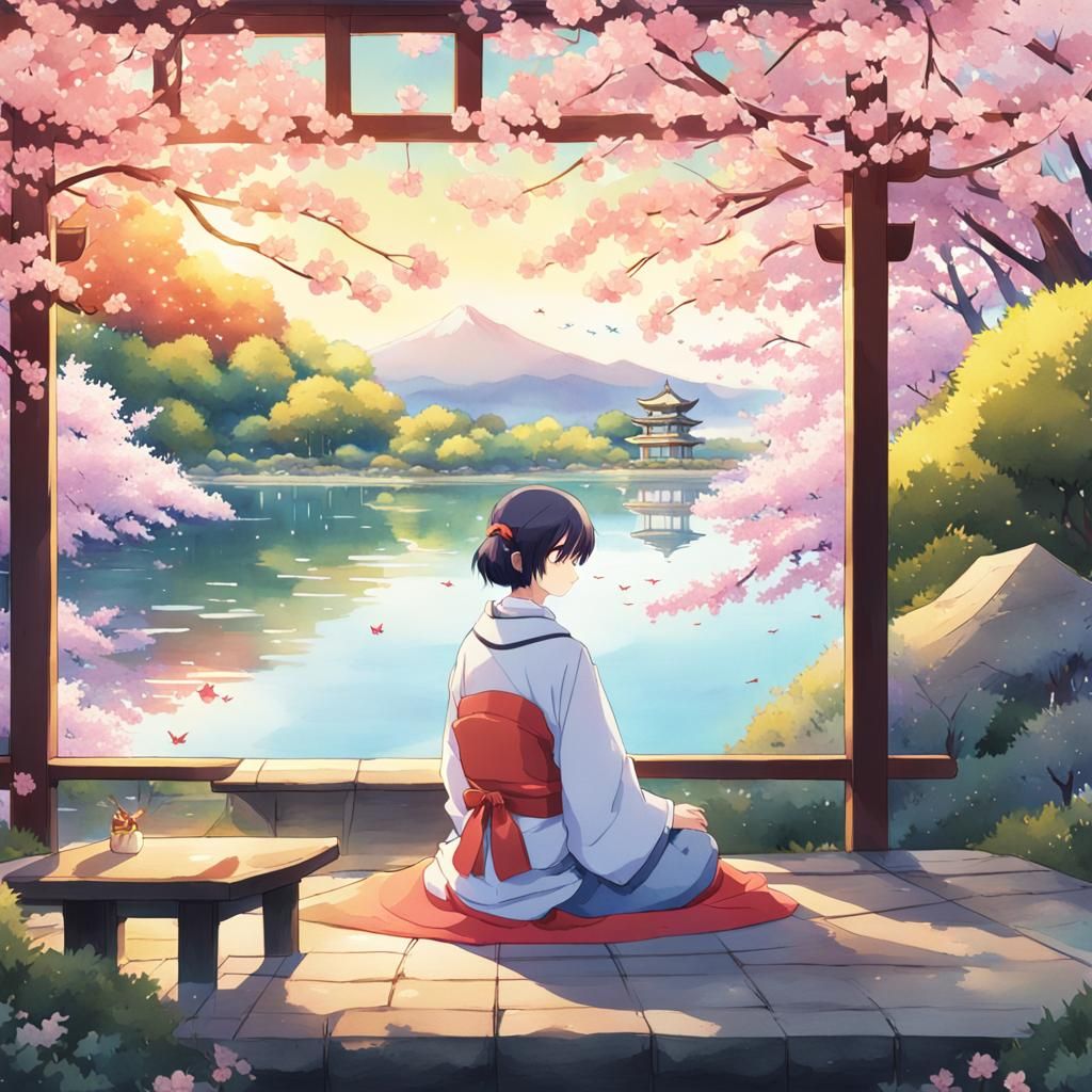 Anime Girl in Japanese Garden Key Visual
