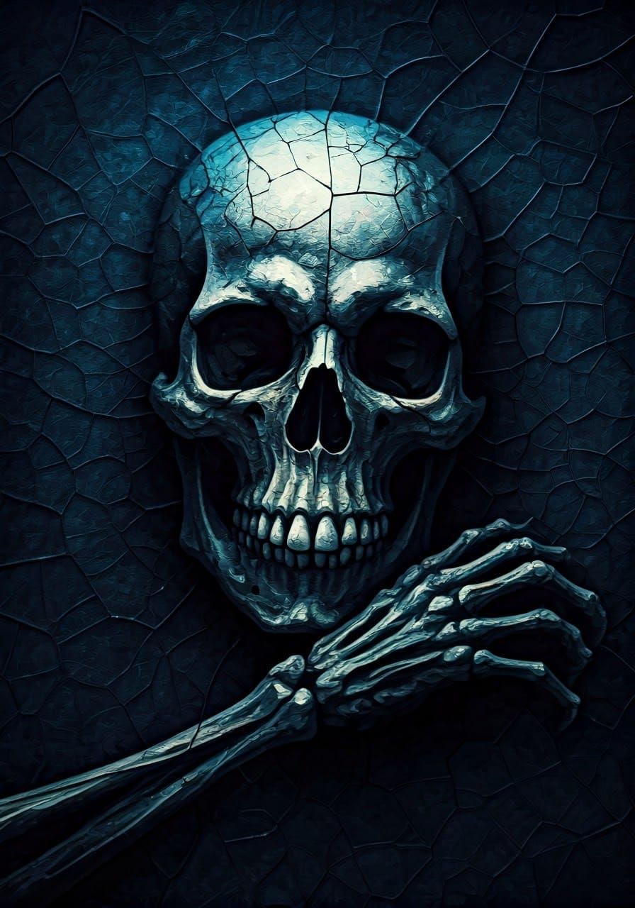 Lovecraftian Skull in Broken Blue Stained Glass