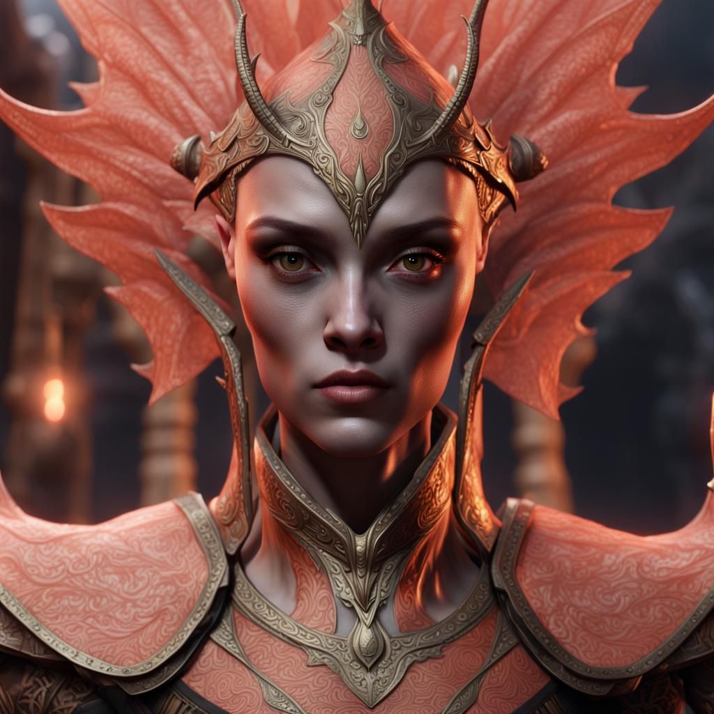 Elegant High Elf in Living Coral Armor
