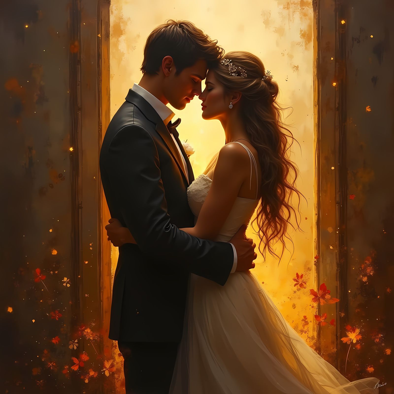 Couple's Relationship as Shadows and Sparks, Oil Painting