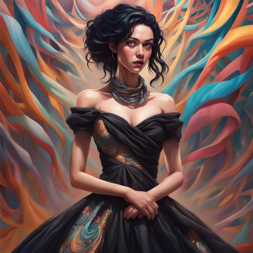 Girl in Black Dress with Metal Designs