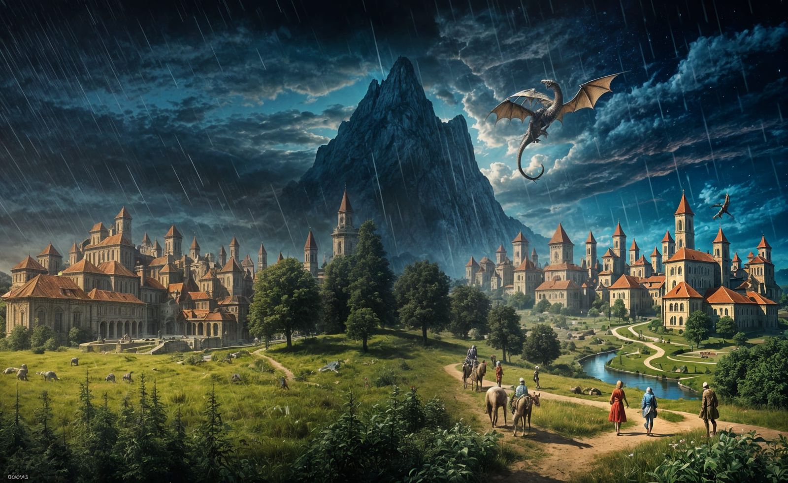 Surreal Flying Cities Collage in Dreamlike Style