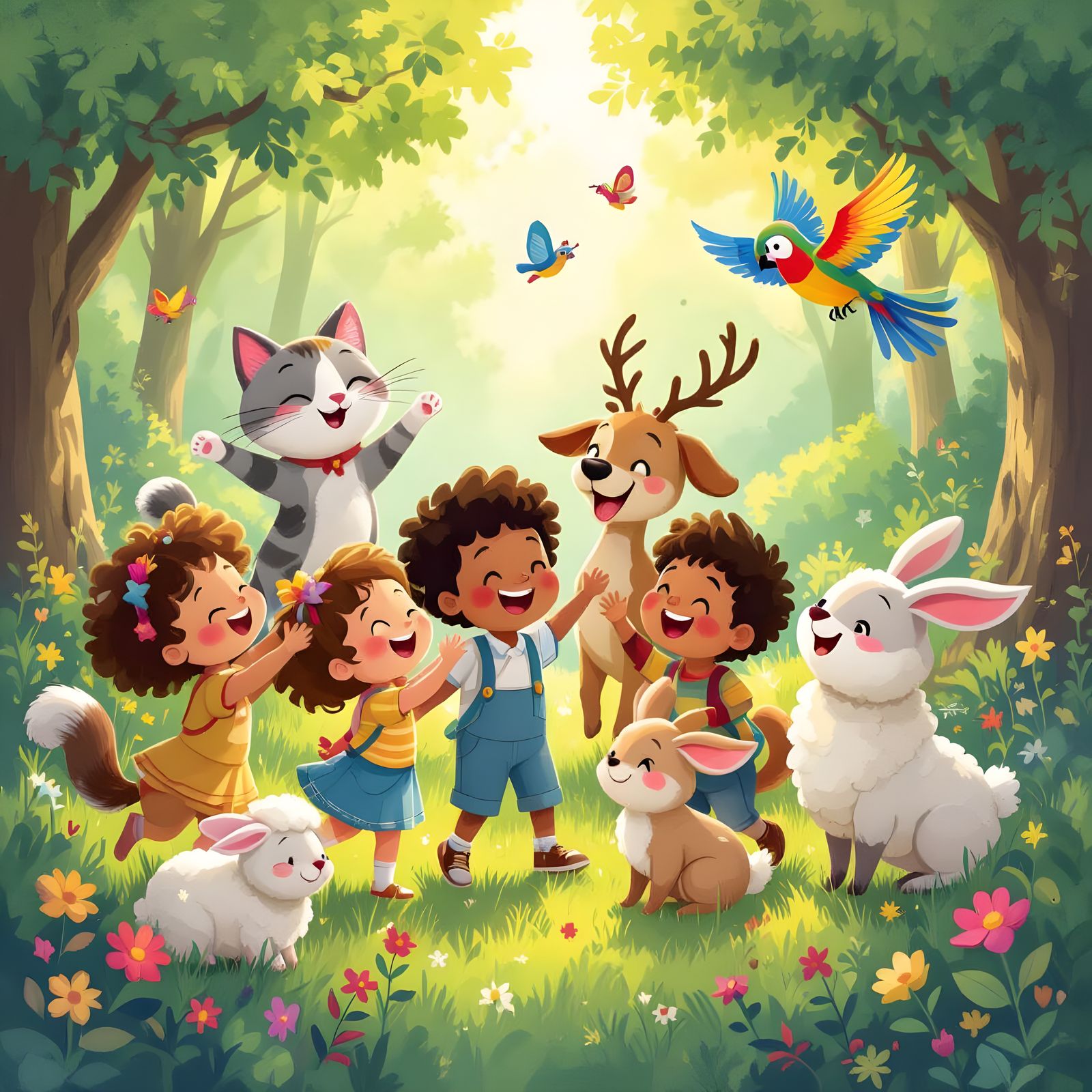 Happy Children and Gentle Animals