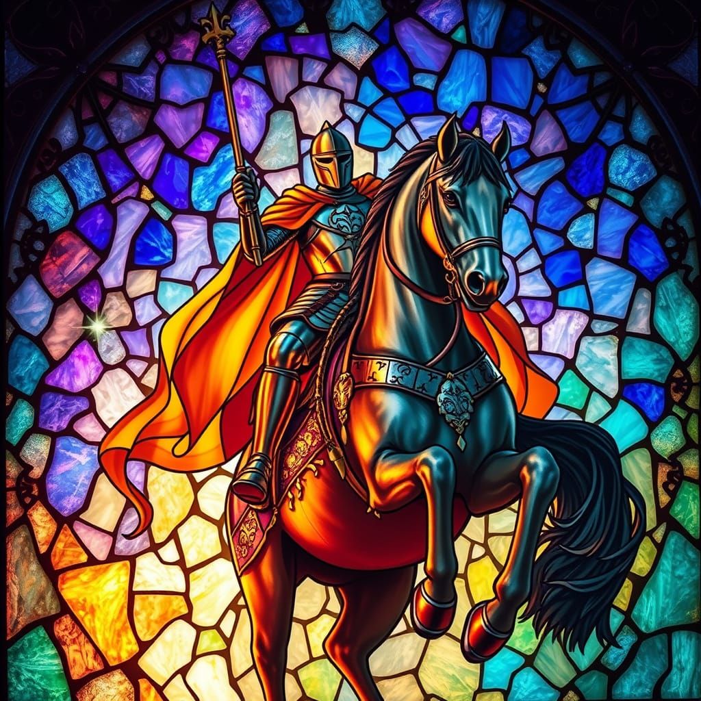 Knight in Vibrant Stained Glass Dreamscape
