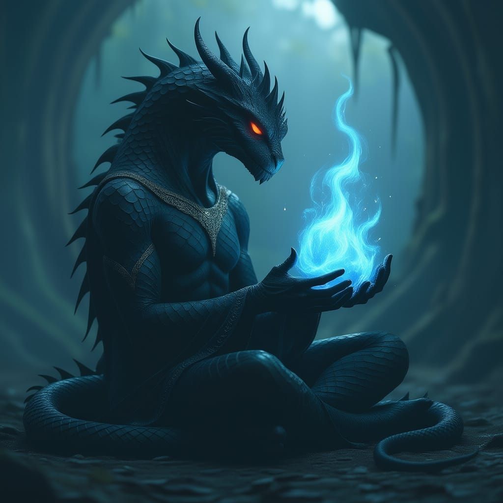 Serpentine Demon Collecting Souls in the Dark