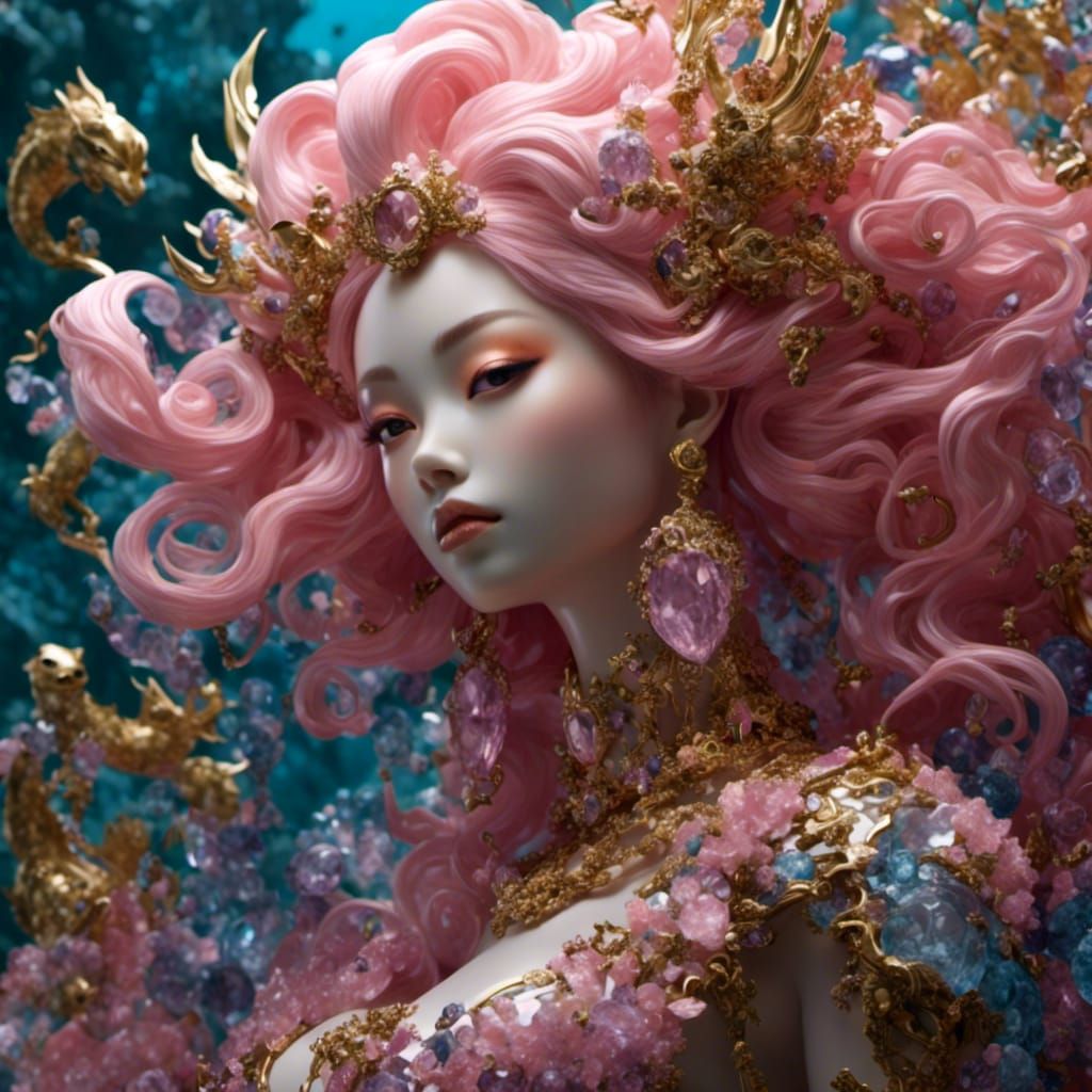 Pink-Haired Girl in Coral Reef: Fantasy Art