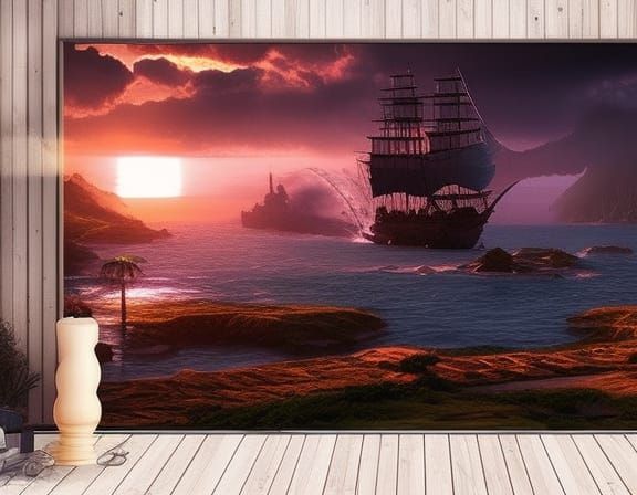 Pirate Ship at Sunset: Digital Matte Painting