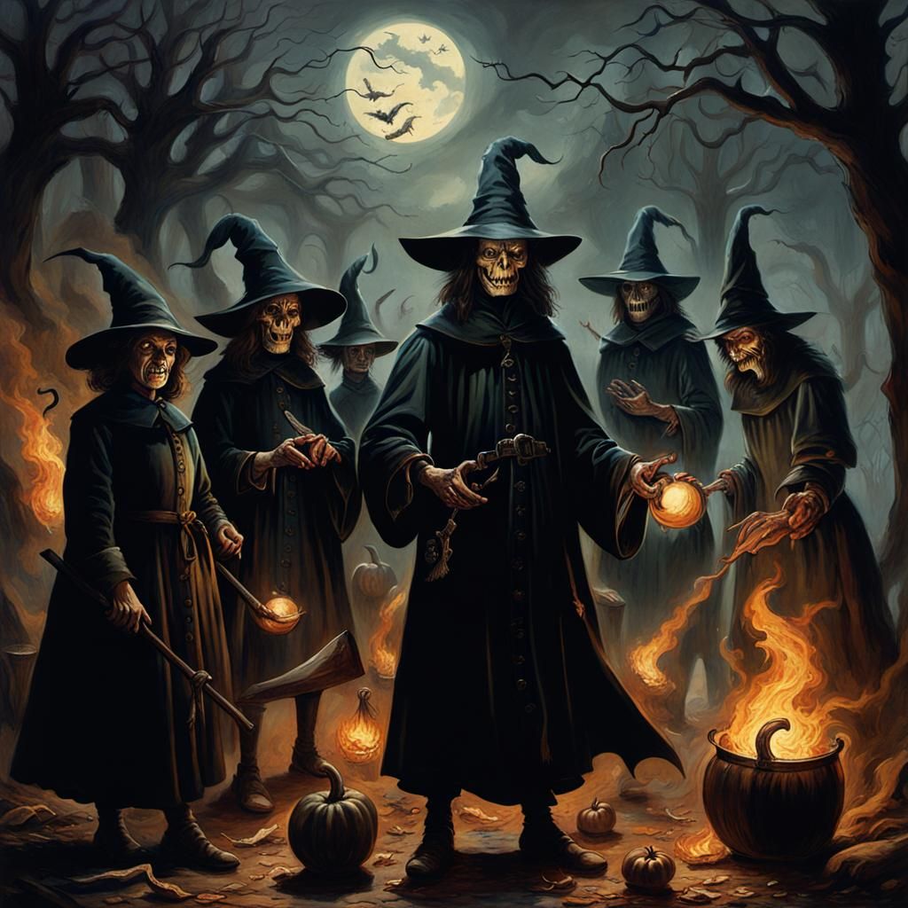 Salem Witches in Dark Fantasy Style