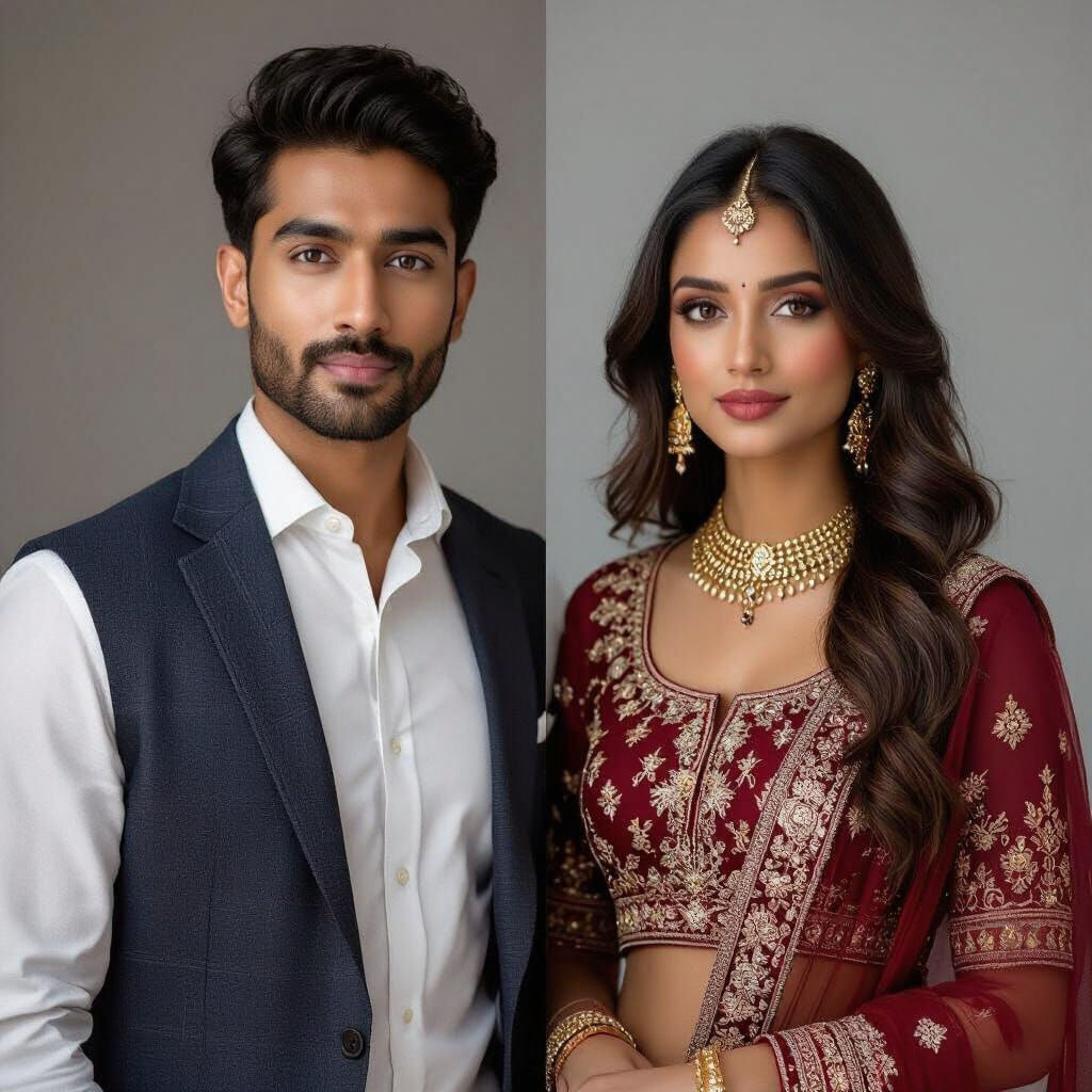 South Asian Couple in Modern & Traditional Fashion Fusion