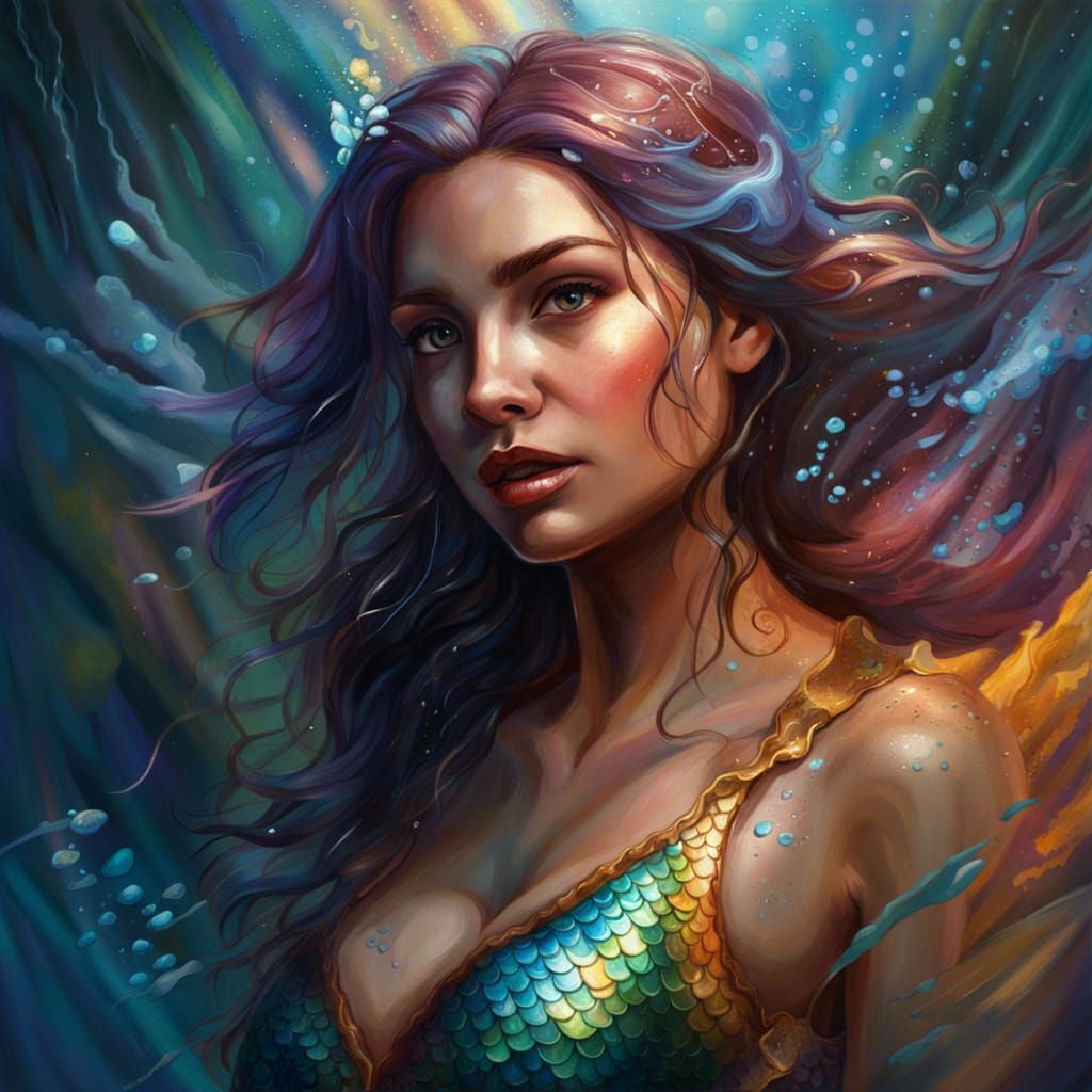 Hyperrealistic Mermaid Portrait in Splash Art Style