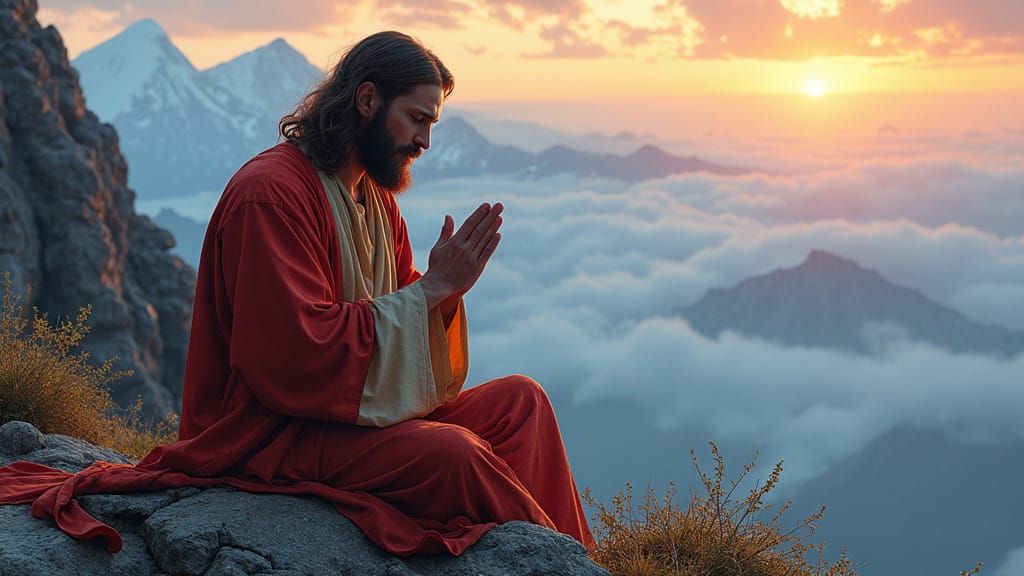 Jesus Christ in Prayer: Hyperrealistic Splash Art