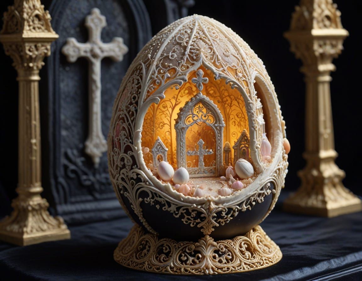 Surreal Gothic Easter Egg with Miniature Graveyard Diorama