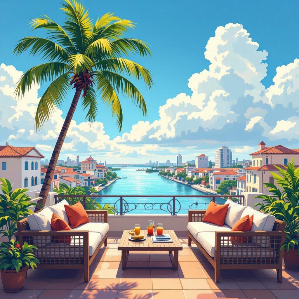 Serene Rooftop View in Dreamy Gibilli Style