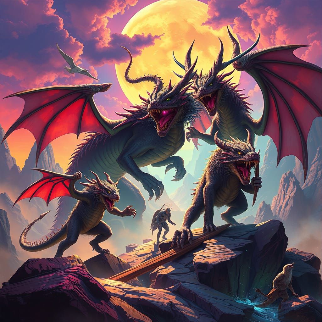 Mythological Creatures in Mystical Landscape