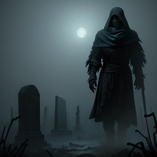 Mummy in Foggy Cemetery at Night: Film Noir