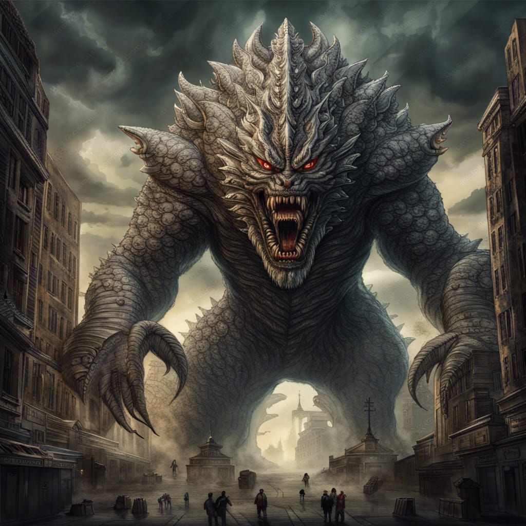 Formidable Kaiju Monster Illustration with Fearsome Features