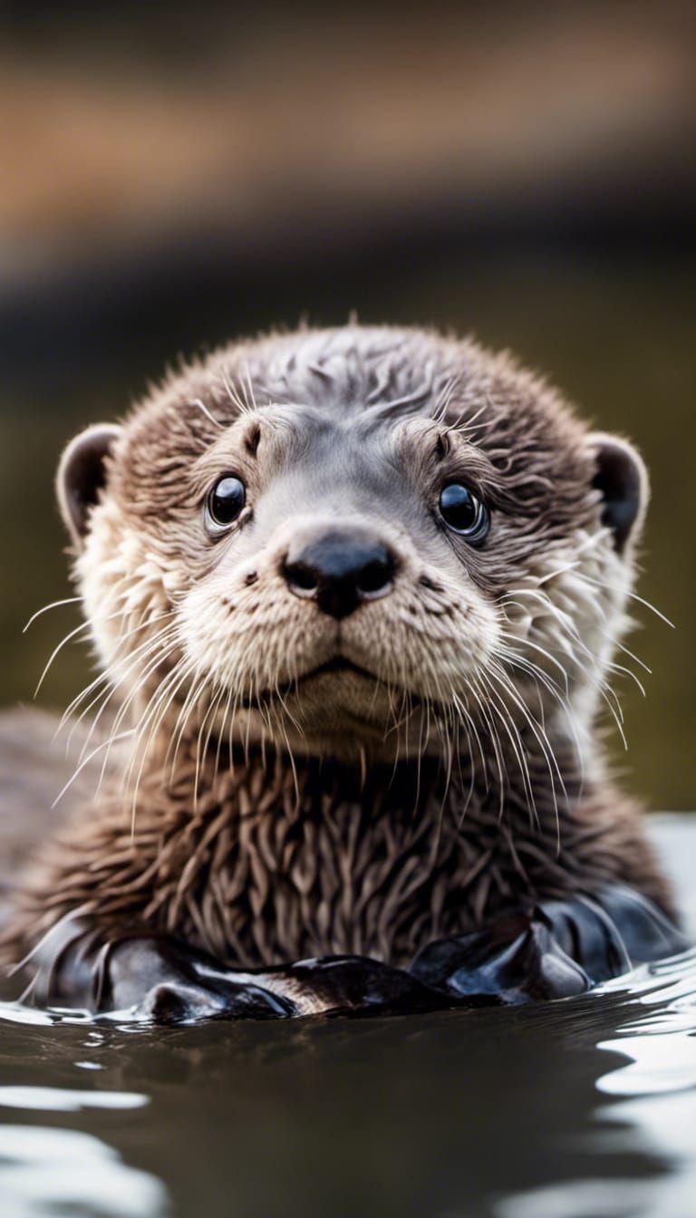 Adorable Baby Otter Portrait: Curious and Fluffy