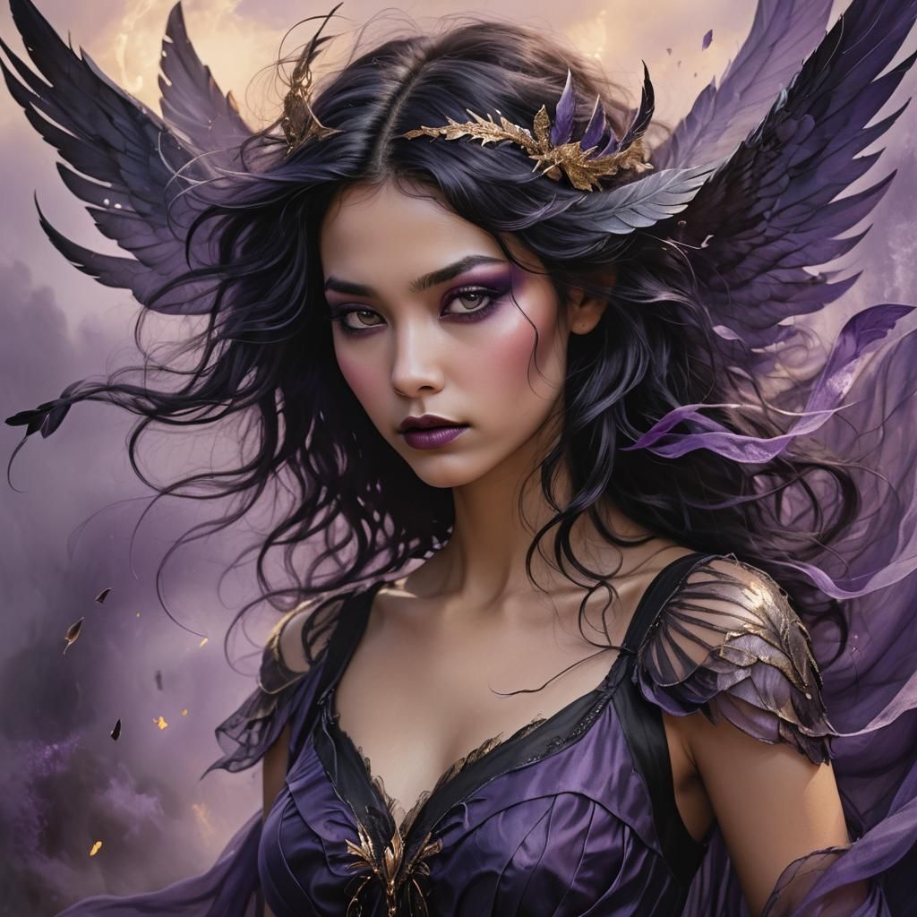 Ethereal Fantasy Portrait with Raven Wings