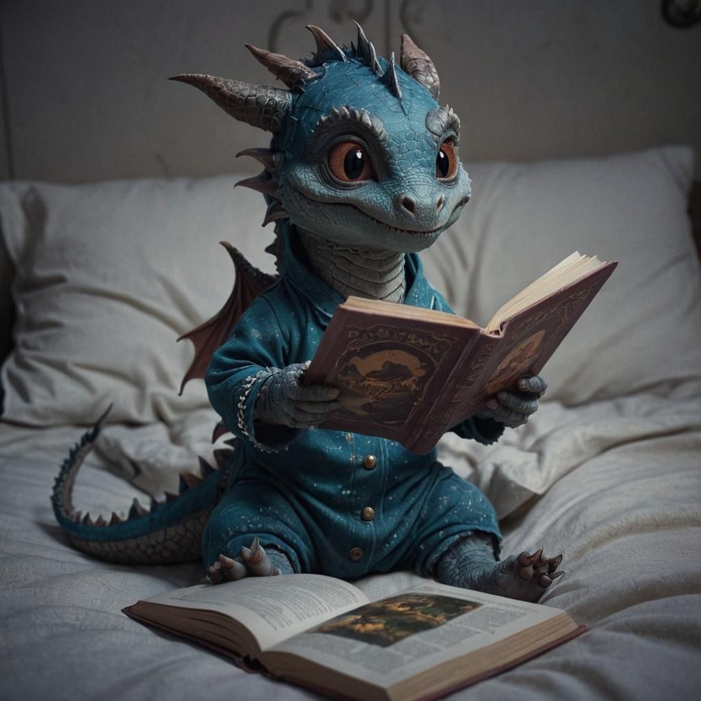 Baby Dragon Reading a Story: Matte Painting