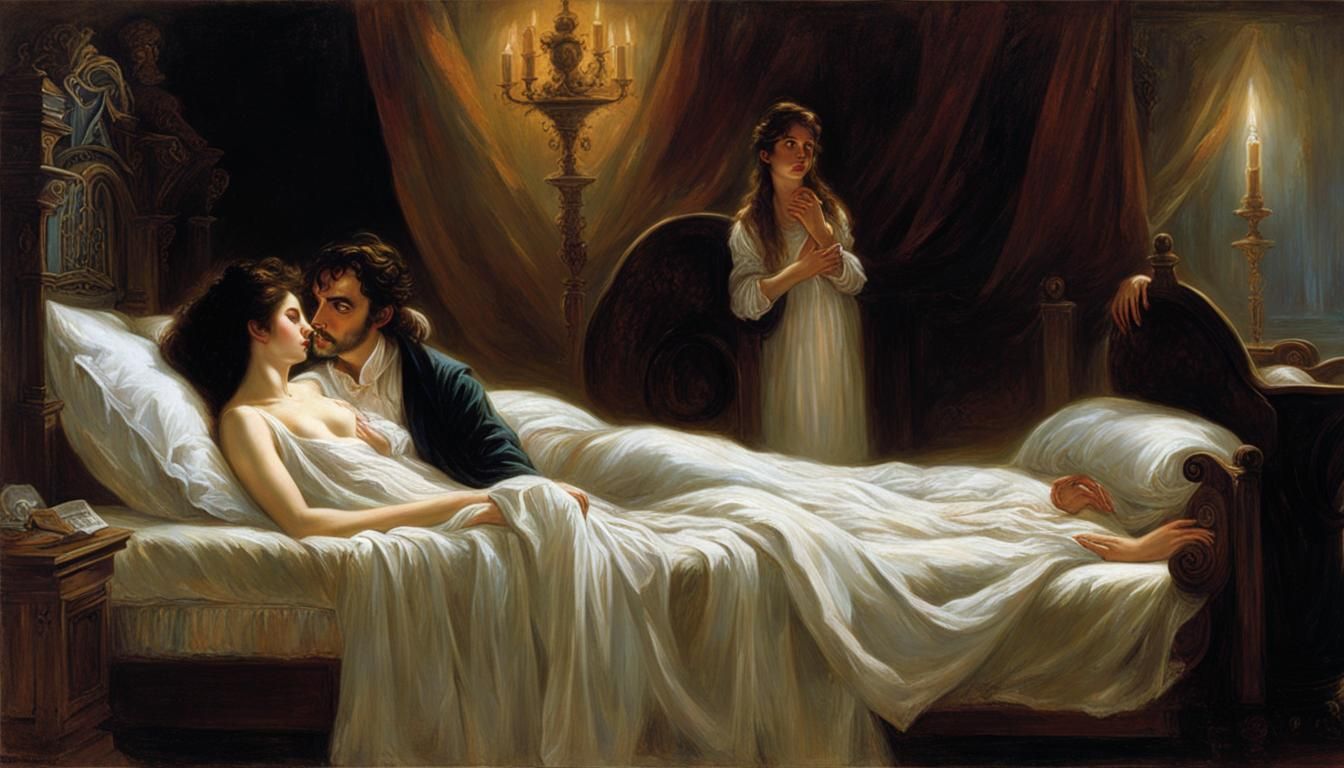 Ethereal Vampire Watches Over Sleeping Beauty in an Oil Pain...