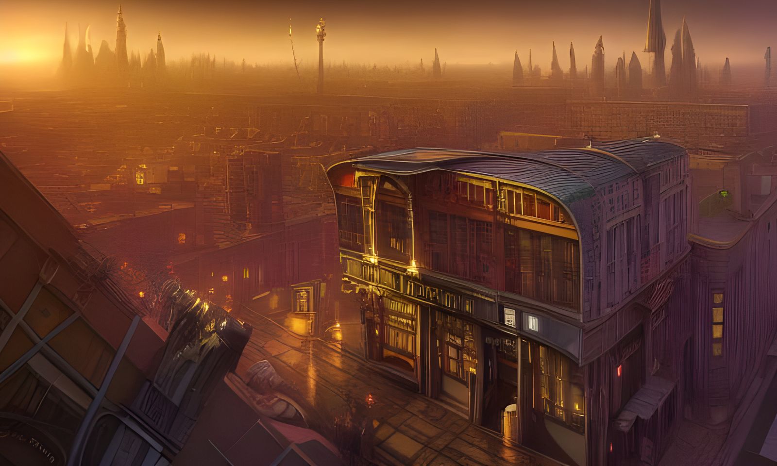 Steampunk City of Nouveau Architecture