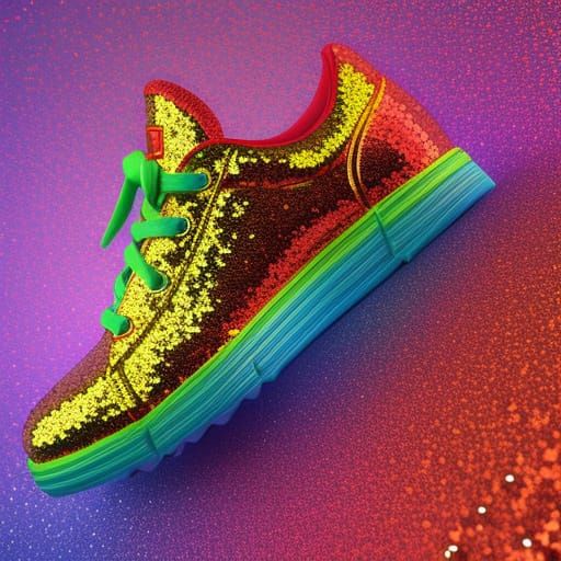 Luxurious Red Sequin Shoes in Vibrant 3D Concept Art