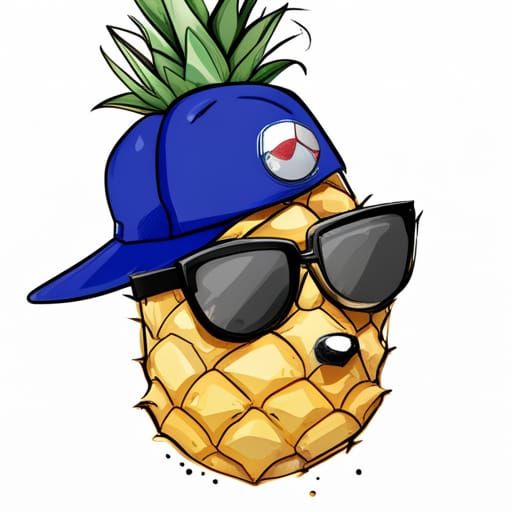 Pineapple with Sunglasses and Baseball Cap