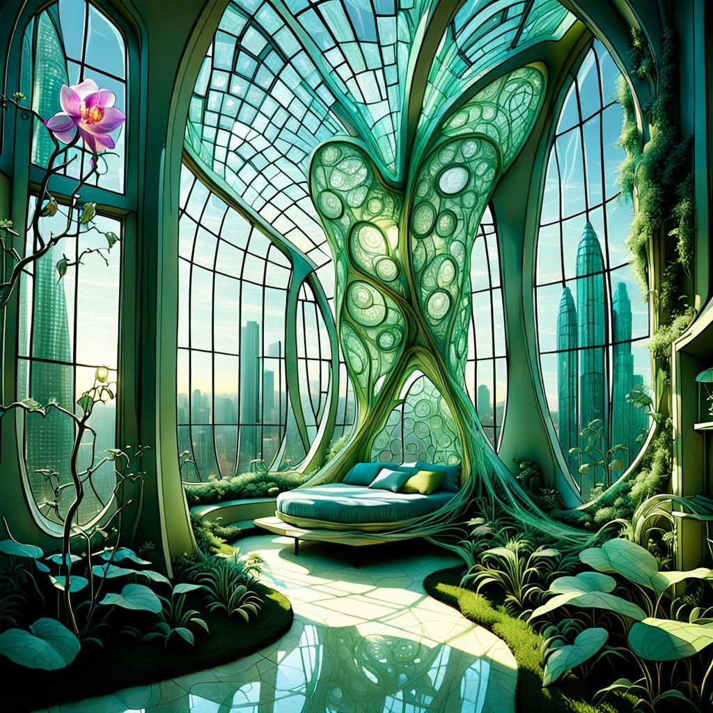 Futuristic Garden Eco-Home with Fractal Light