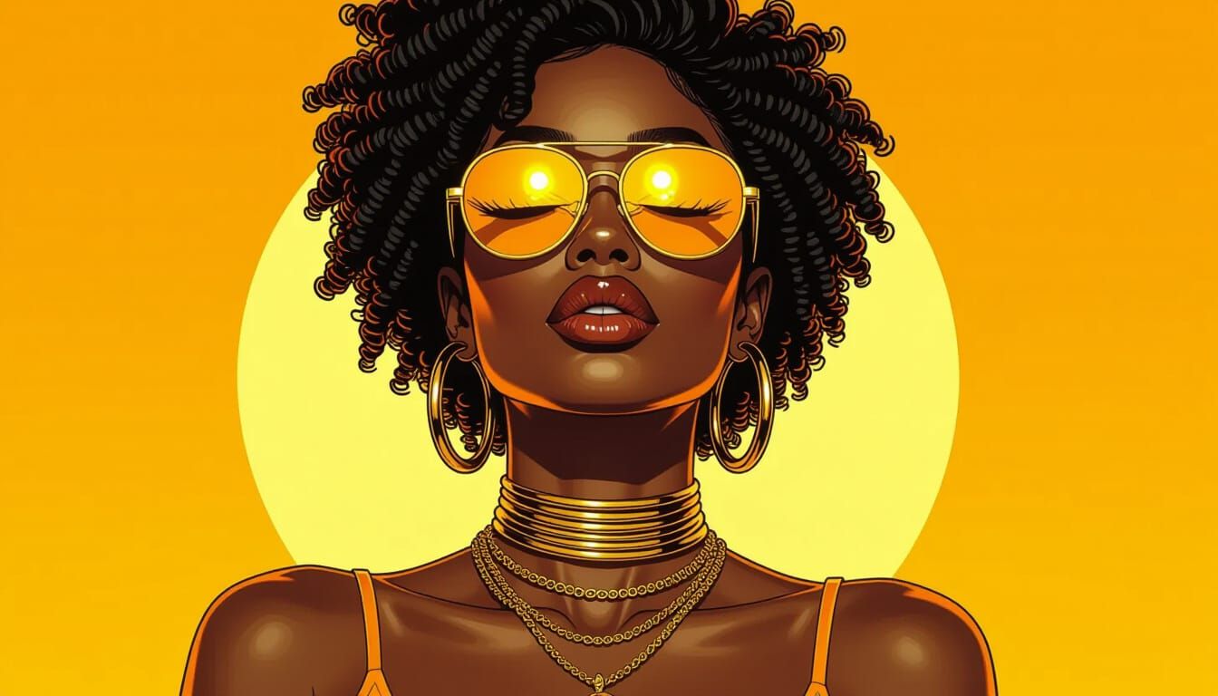 Afrofuturist Woman with Golden Accessories in Chiaroscuro