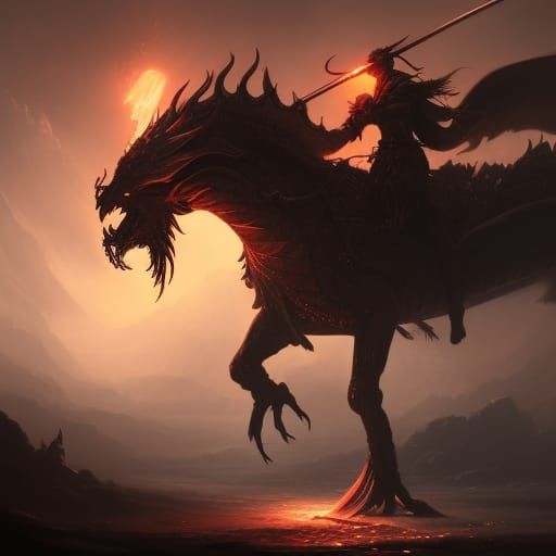 Warrior on Dragon Chariot: Dark Fantasy Concept Art