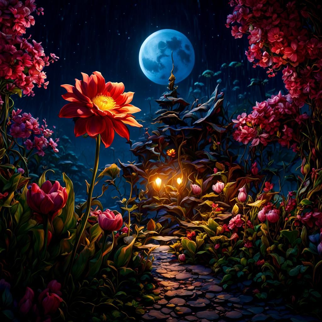 Moonlit Flower Fantasy Concept Art