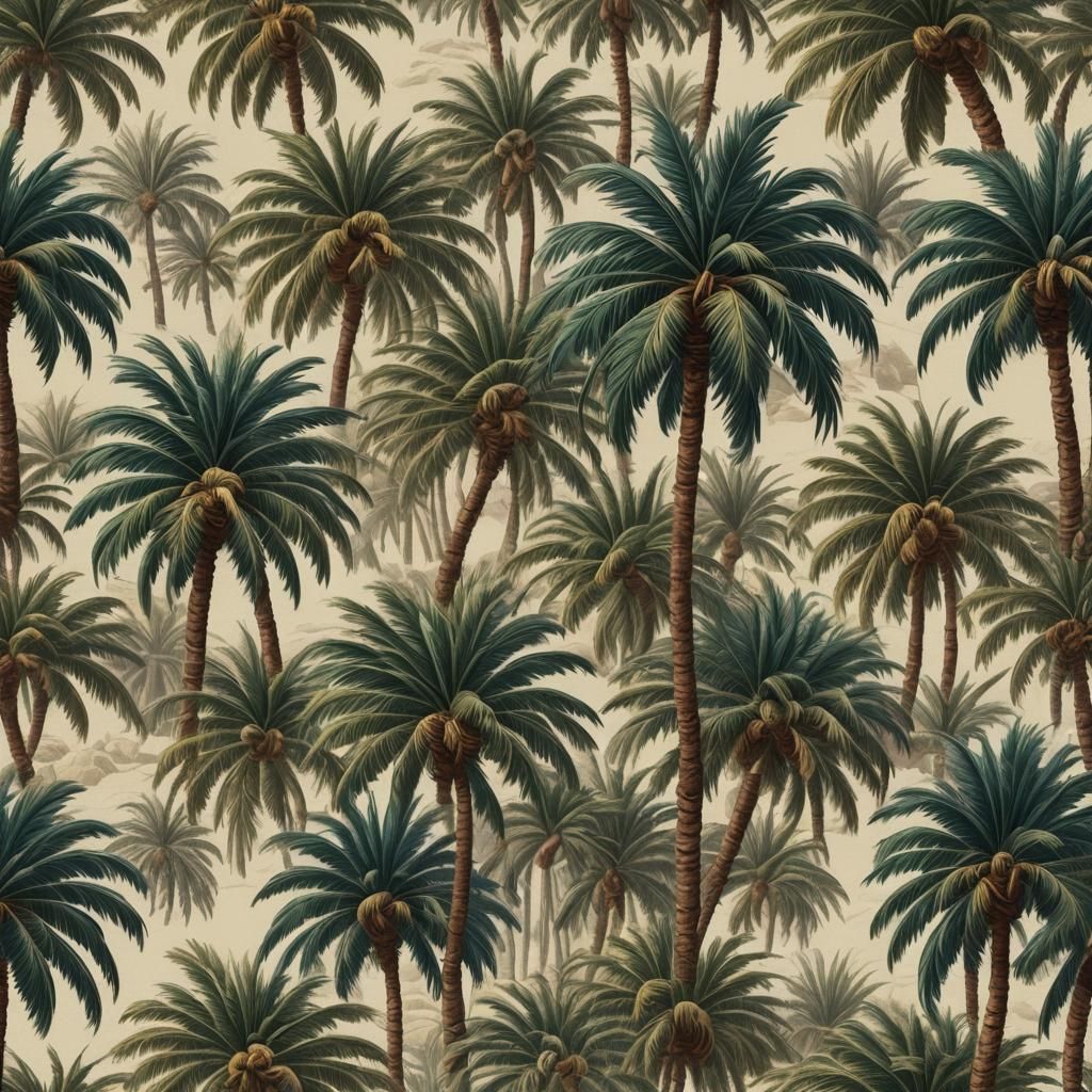 Palm Tree Embroidery in Detailed Matte Style