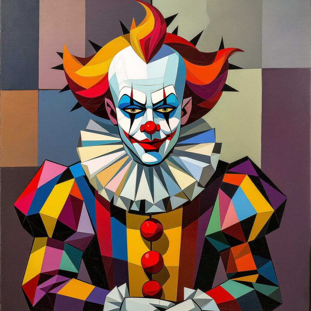 Grotesque Thorn Clown in Cubist Style