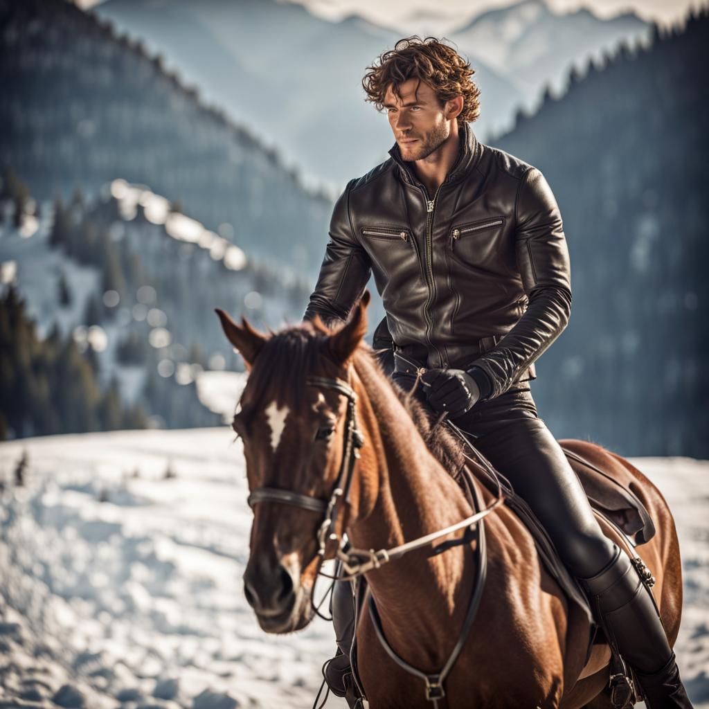 Action Shot of Horse Rider in German Mountains
