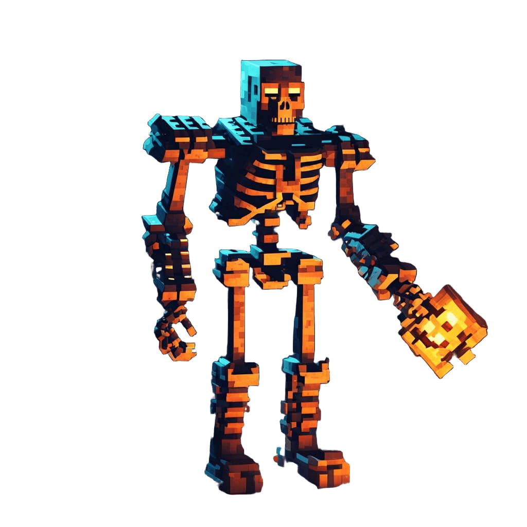 Skeleton in Dark Cave: Low-Poly Minecraft Art
