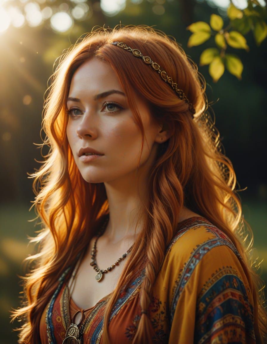 Ethereal Hippie Goddess in Golden Hour
